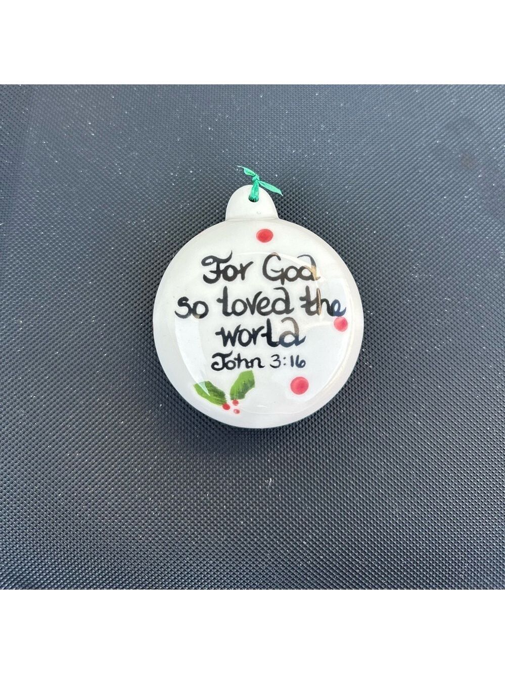 HandPainted Ceramic Nativity Scene Christmas Puff Ornament, John 3:16 on reverse